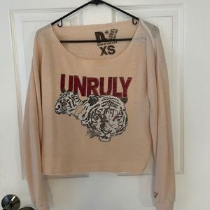 Rebel Yell UNRULY Lightweight Burnout Raw Hem Tiger Sweatshirt Y2k